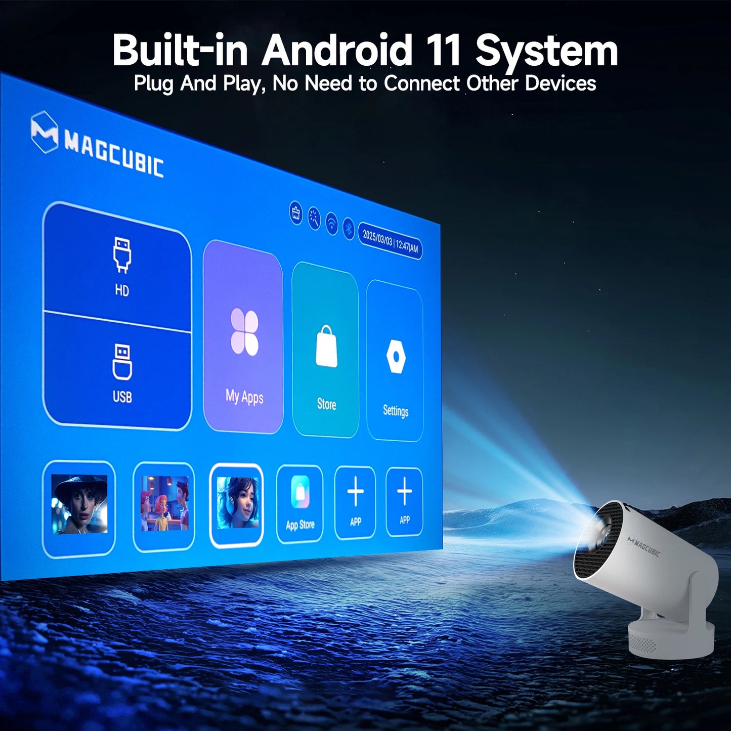 Magcubic 4K Wifi6 Projector Android11 260 ANSI Dual WIFI Allwinner H713 BT5.0 1280*720P Home Cinema Outdoor portable HY300 Pro +